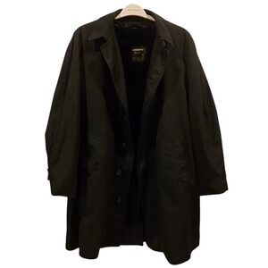 London Fog Men's Black Full Length Trench Coat Lined Weatherproof Size 46 REG